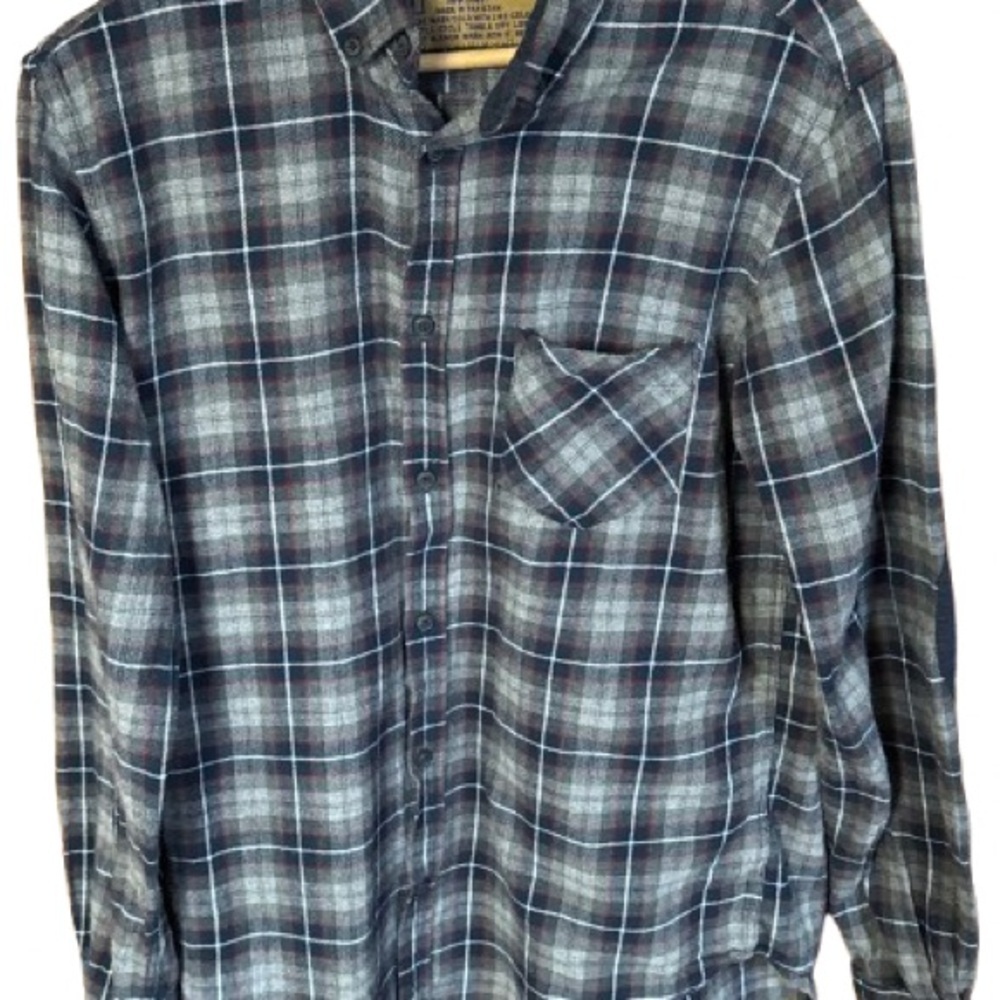 Men's Navy Plaid Casual Button-Down Shirt Western